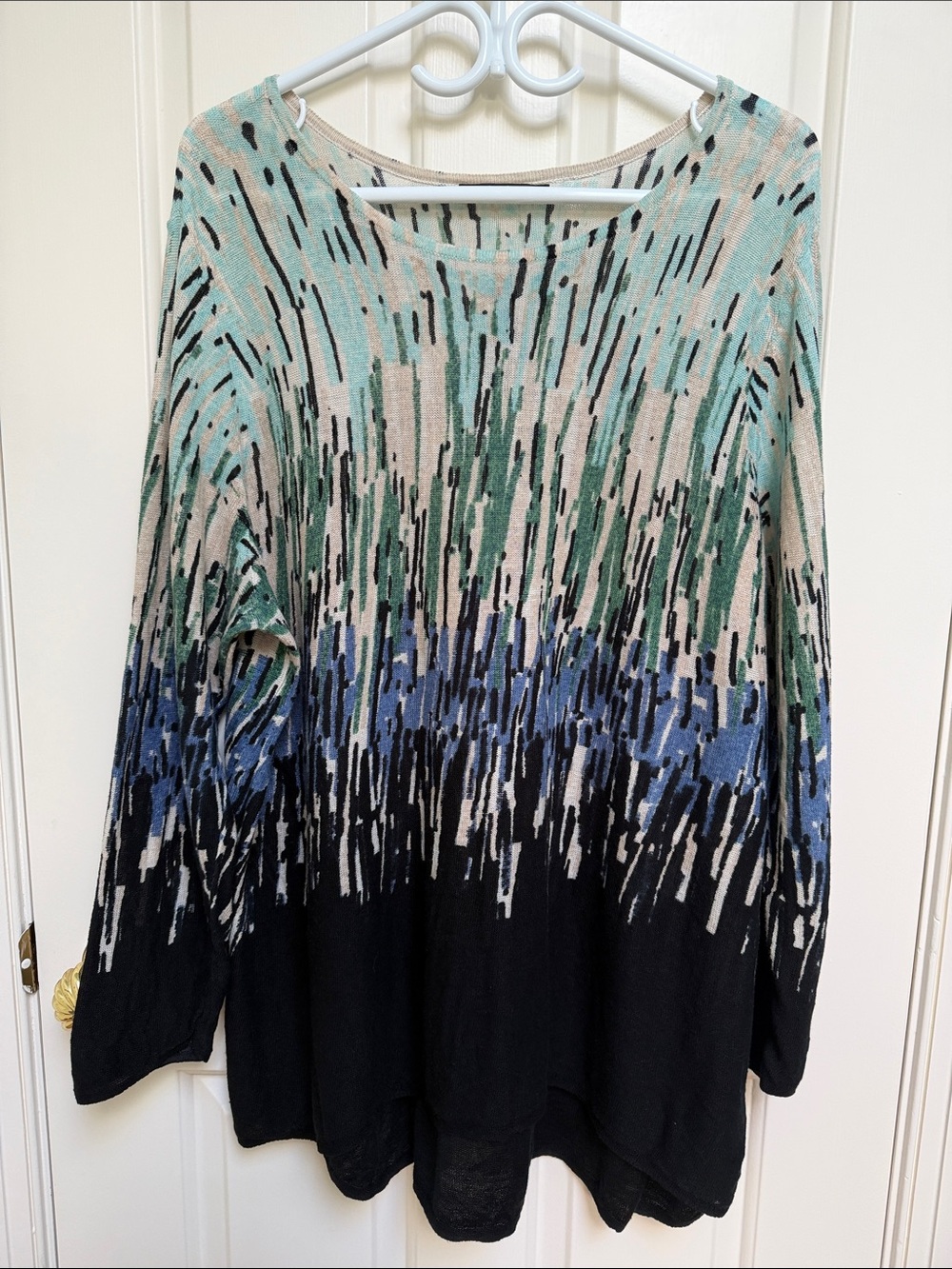 NIC+ZOE sz 2X Linen-cotton blend Sweater Painterly Perwinkle Aqua Green black